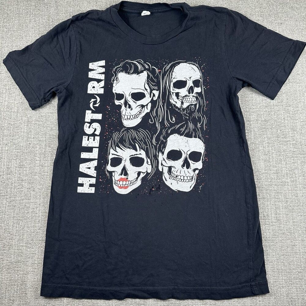 Halestorm Band Merch Tour Shirt Four Skulls Lzzy Hale Black  Women Small